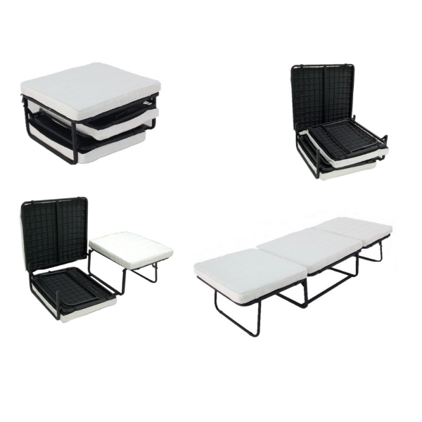 Pouf letto brandina pieghevole 80x80cm BIN con tessuto PANNA
