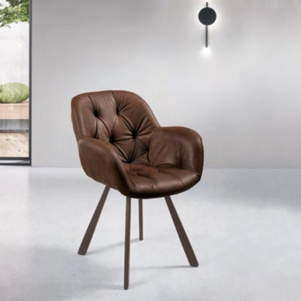 Chaise de salon en éco-cuir marron avec pieds en métal CELIA Set 2 pièces