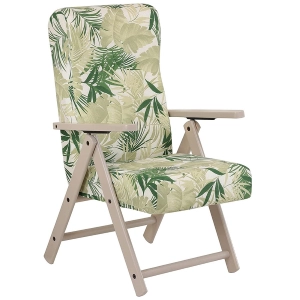 Reclining armchair in dove-gray wood and green Hawaii fabric - Molisana