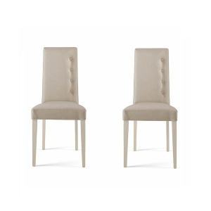 Stuhl aus gewolltem Kunstleder mit 4 seitlichen Knöpfen Holzbeine SIDE Beige 2er Set