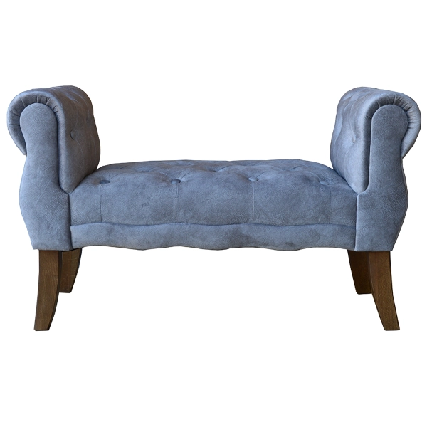 Banc repose-pieds 96 cm avec accoudoirs - Velours gris CHESTER