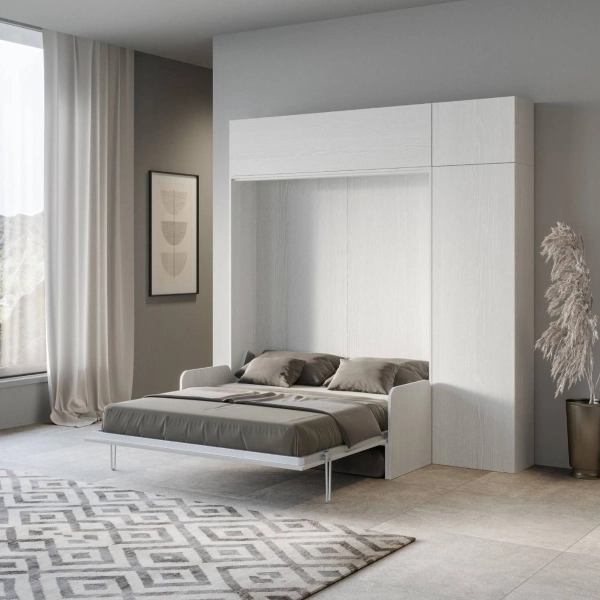 Cama doble abatible 160 cm con mueble KENTARO SOFÀ blanco