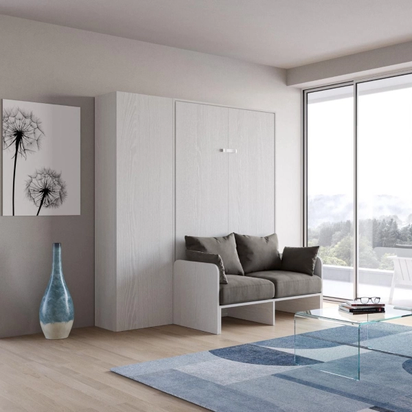 Letto a scomparsa francese 140 cm con colonna Bianco KENTARO SOFÀ