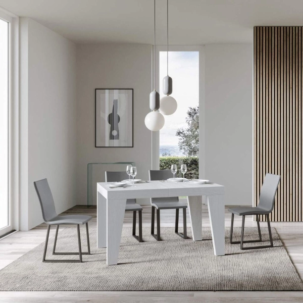 Mesa NAXY fresno blanco 90X130 extensible a 390cm