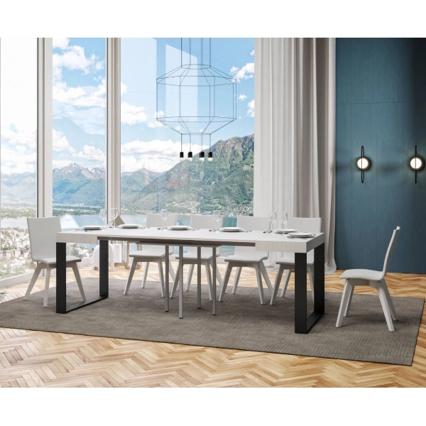 Mesa TECNO 90X90 fresno blanco extensible hasta 246 cms