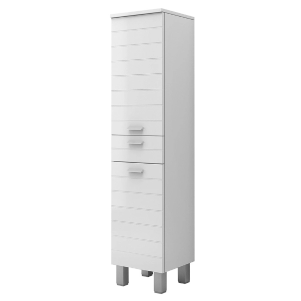 Einzel-Badsäule H154 mit 2 Türen 1 Schublade RIGO glänzend weiß