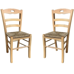 Küchenstuhl mit natürlichem LOIRE-Strohsitz SET 2-TLG