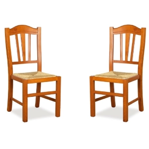 Juego de 2 sillas de cocina de cerezo macizo con asiento de paja SILVANA