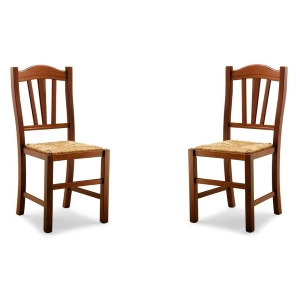 Juego de 2 sillas de cocina de madera maciza de nogal con asiento de paja SILVANA