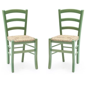 Venezia Stühle aus Massivholz mit Strohsitz 2er-Set GRÜN