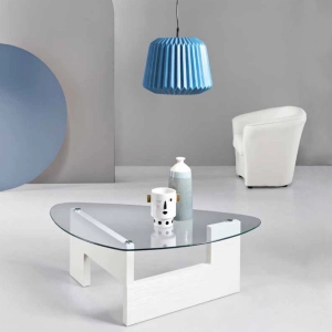 Couchtisch mit Glasplatte und Holzfuß CASTORE Weiß