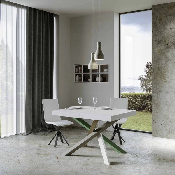 Volantis Tisch erweiterbar auf 390 Platte Esche weiß 90x130 Rahmen 4/A