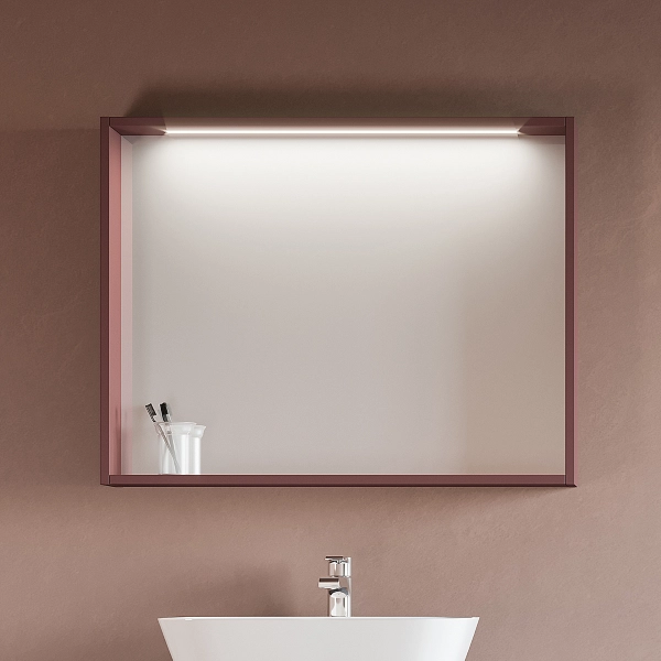 Miroir quart de cercle 84xH73x15 avec bande LED couleur rouille mate