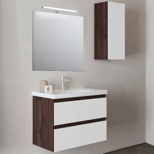 Hängender Unterschrank 62 cm mit 2 Schubladen Waschbecken GRACE4 Coffee Elm/Glossy White