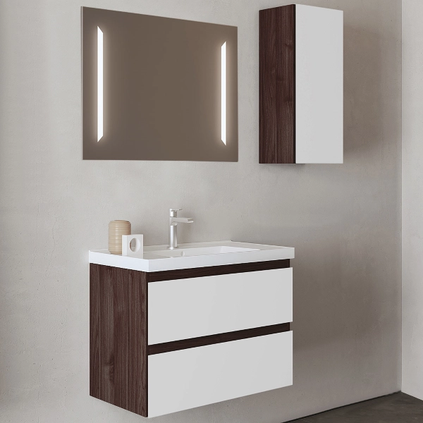Meuble de salle de bain suspendu Olmo Caffè 82 cm avec vasque et miroir LED - GRACE4