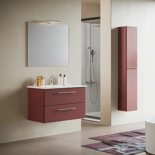 Hängender Badezimmerschrank 82 cm Matt Rust mit Spiegel und Waschbecken - MAYA1