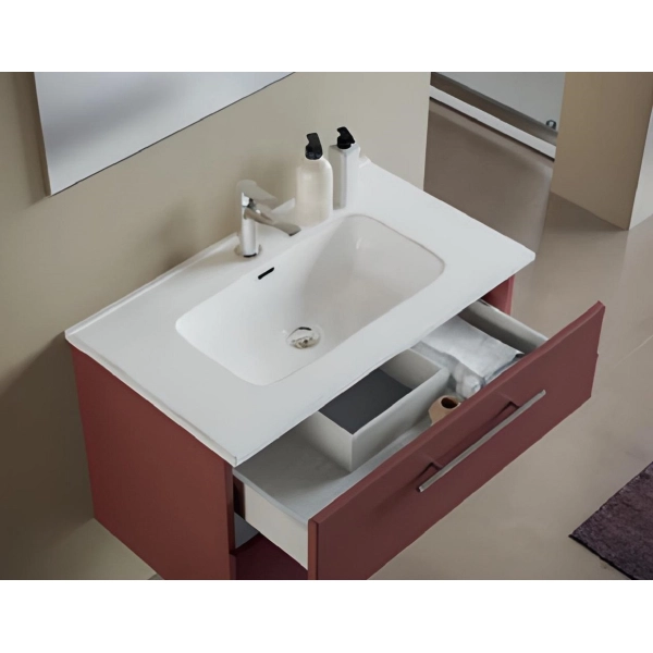 Hängender Badezimmerschrank 82 cm Matt Rust mit Spiegel und Waschbecken - MAYA1