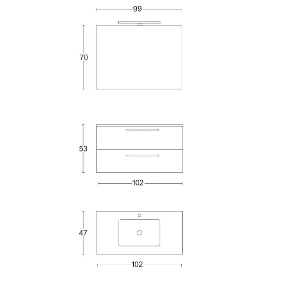 Meuble de salle de bain suspendu 102 cm avec vasque intégrée et miroir gris tourterelle mat - MAYA1