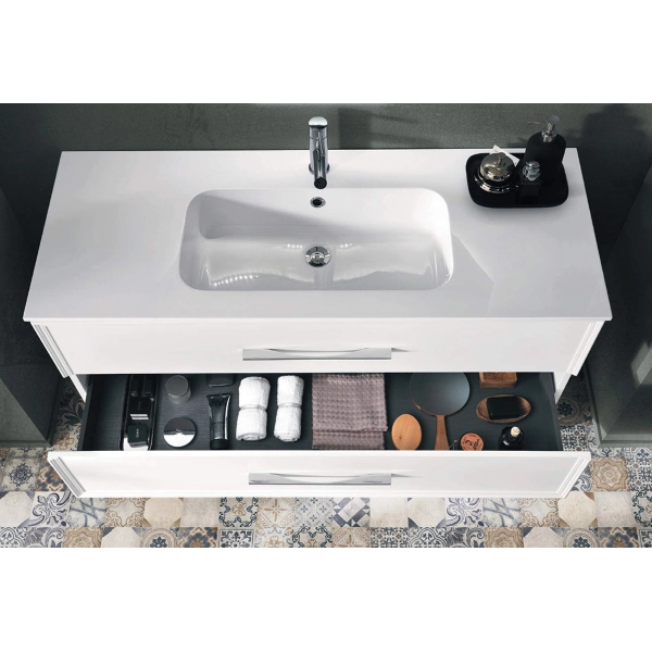 Meuble de salle de bain moderne à poser avec base 120 CLASSIC avec 2 tiroirs et lavabo MATT WHITE