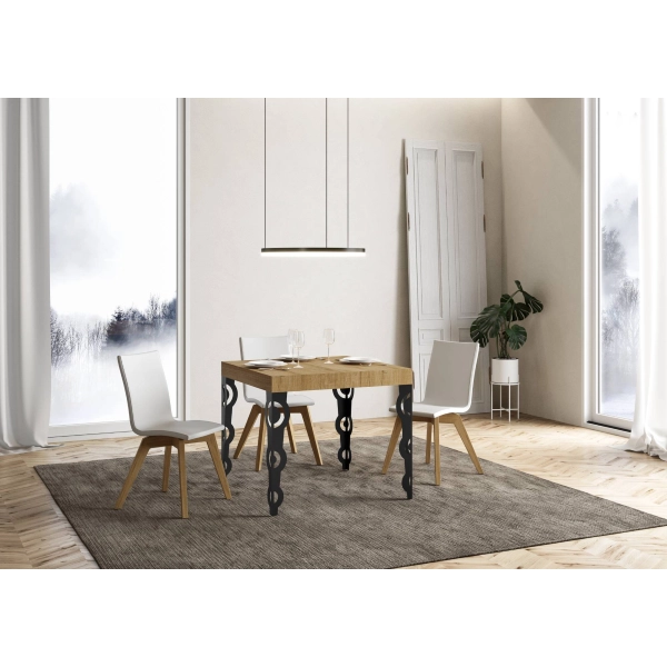 mesa extensible karamay tapa roble natural 90x90 extendida 246 estructura antracita