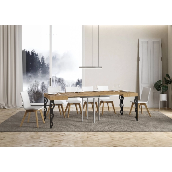 mesa extensible karamay tapa roble natural 90x90 extendida 246 estructura antracita
