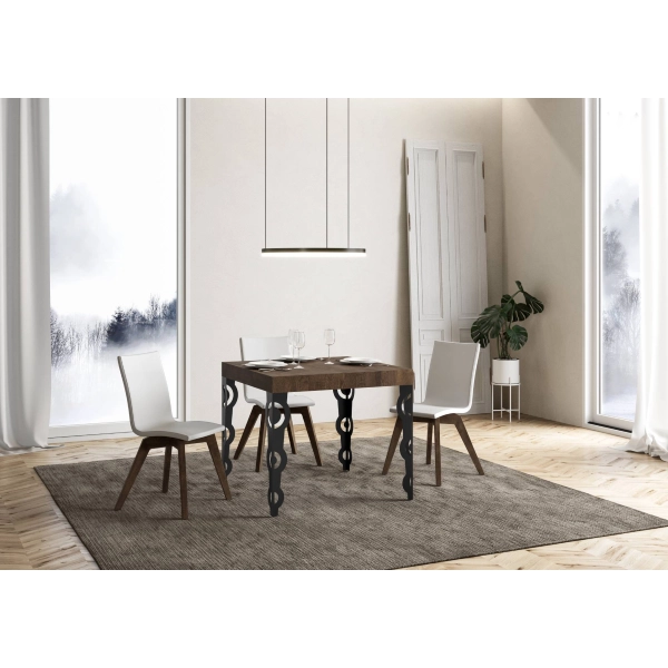 mesa extensible karamay tapa nogal 90x90 estructura alargada 246 antracita
