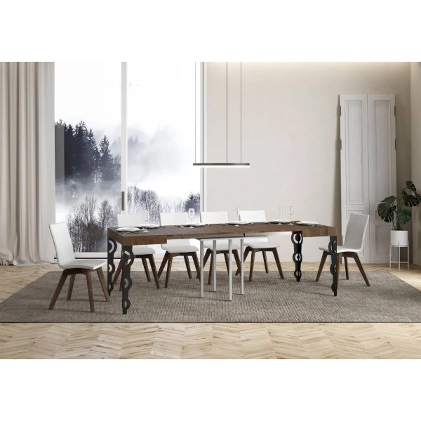 mesa extensible karamay tapa nogal 90x90 estructura alargada 246 antracita