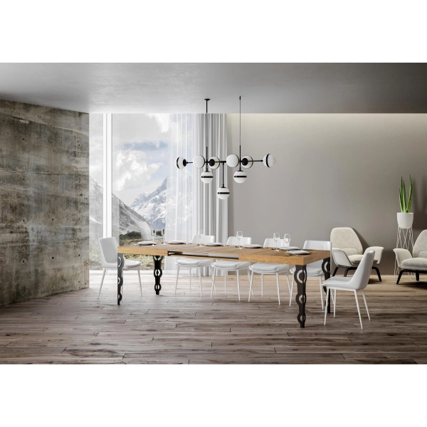 mesa extensible karamay tapa roble natural 90x160 extended 264 estructura antracita