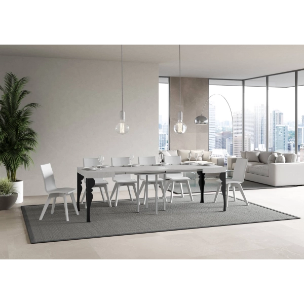 mesa extensible paxon tapa fresno blanco 90x90 alargada 246 estructura antracita