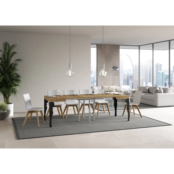 mesa extensible paxon tapa roble natural 90x90 alargada 246 estructura antracita