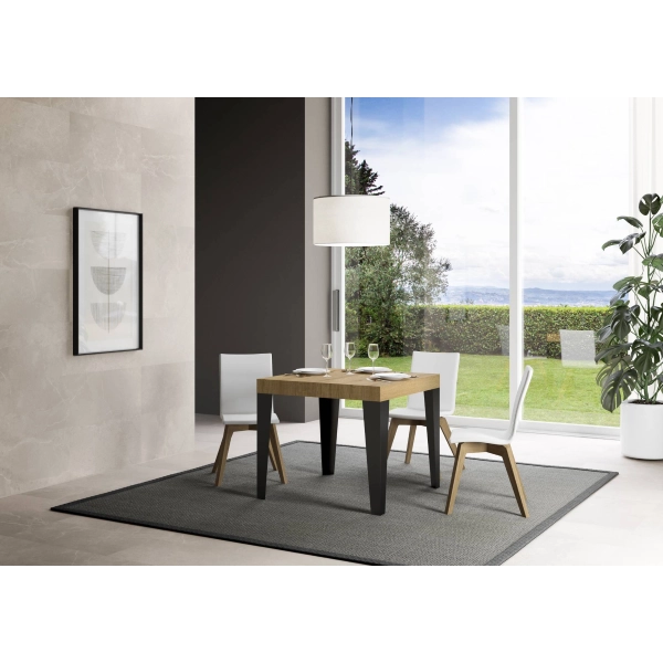 Mesa Flame Extensible Dessus Chêne Nature 90x90 Allongée 246 cuadros Antracita