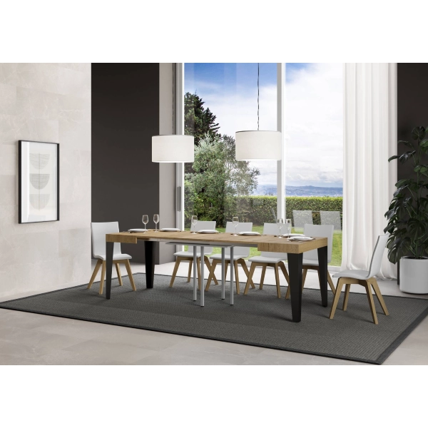 Mesa Flame Extensible Dessus Chêne Nature 90x90 Allongée 246 cuadros Antracita