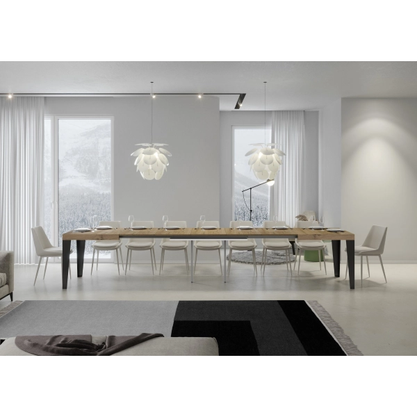 Mesa Flame Extensible Dessus Chêne Nature 90x160 Allongée 420 cuadro Antracita