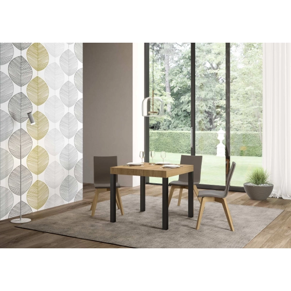 mesa daily extensible tapa roble natural 90x90 extended 246 estructura antracita