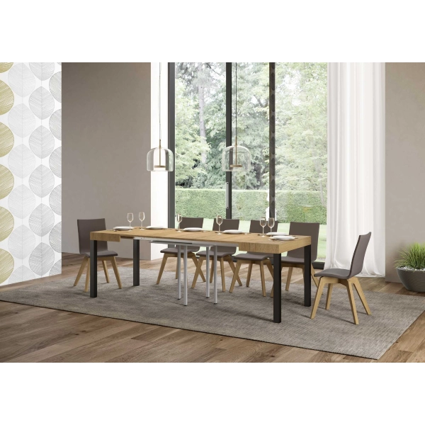 mesa daily extensible tapa roble natural 90x90 extended 246 estructura antracita