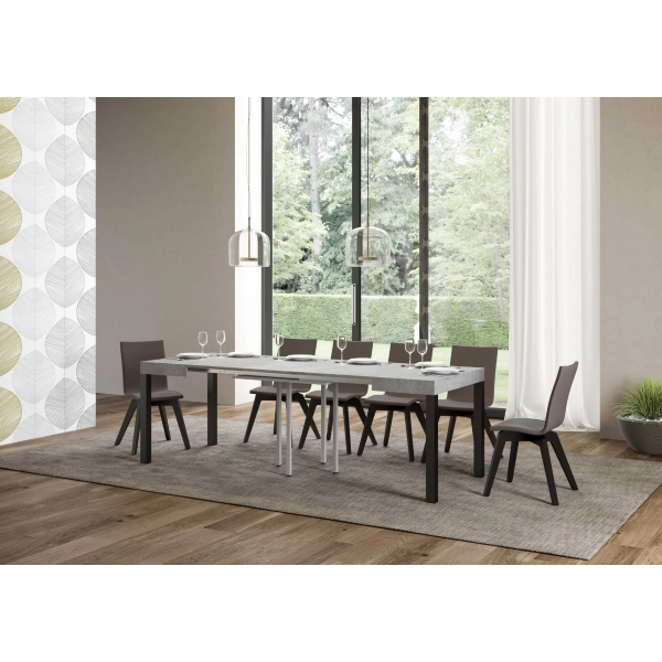 mesa daily extensible tapa hormigón 90x90 extended 246 marco antracita