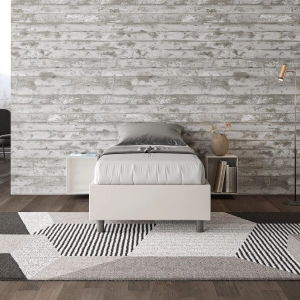 Letto singolo con rete imbottito 80x190 similpelle bianco Azelia