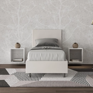 Letto singolo con rete imbottito 80x190 similpelle bianco Adele