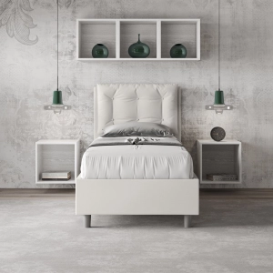 Letto singolo con rete imbottito 80x190 similpelle bianco Annalisa