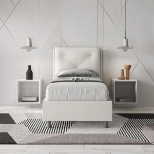 Letto singolo con rete imbottito 80x190 similpelle bianco Appia