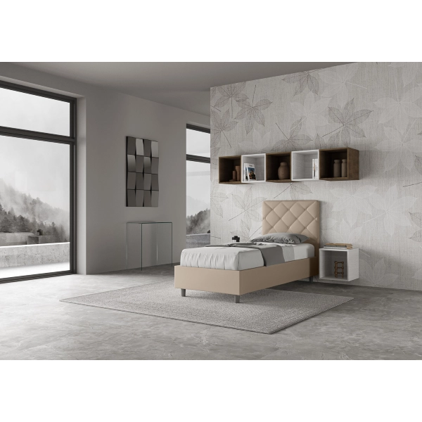 Cama Priya 80x190 con base gris tórtola