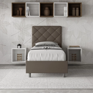 Letto singolo con rete imbottito 80x200 similpelle cappuccino Priya