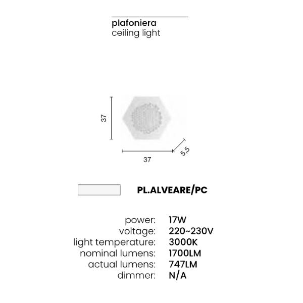 Plafonnier LED 17W 3000K - RUCHE moderne 35x5 cm