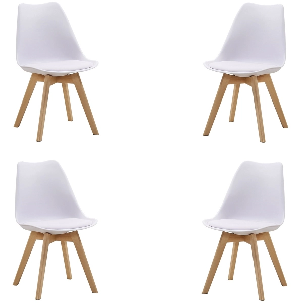 Sedia Kaira bianco con seduta ecopelle e gambe in legno - 4 pezzi