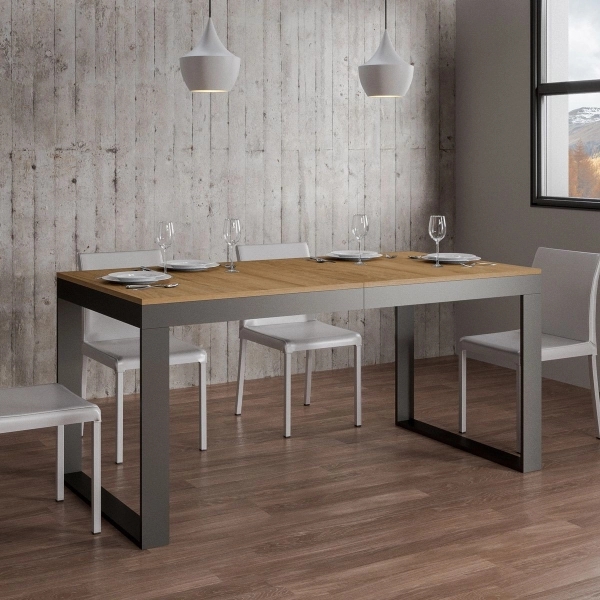 Mesa Tecno Evolution Tapa Roble Natura 90x120 Extended 90x224 Estructura Antracita