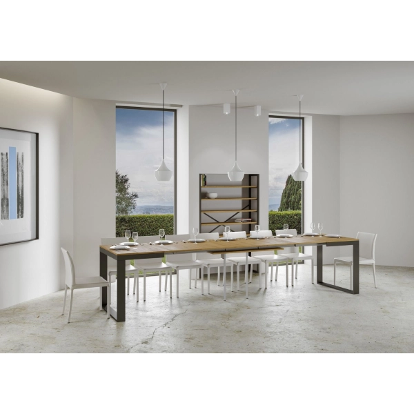 Mesa Tecno Evolution Tapa Roble Natura 90x120 Extended 90x380 Estructura Antracita
