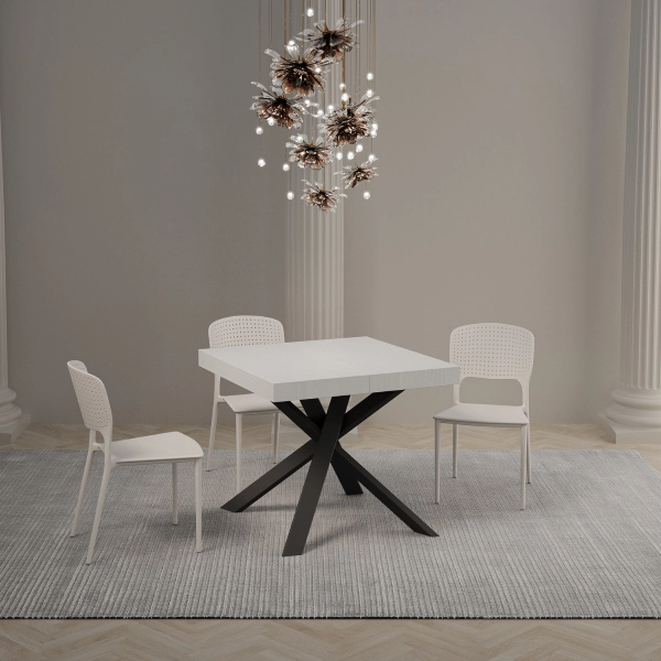Mesa Clerk 90x90 extendida 194 Tapa Fresno Blanco Patas Antracita