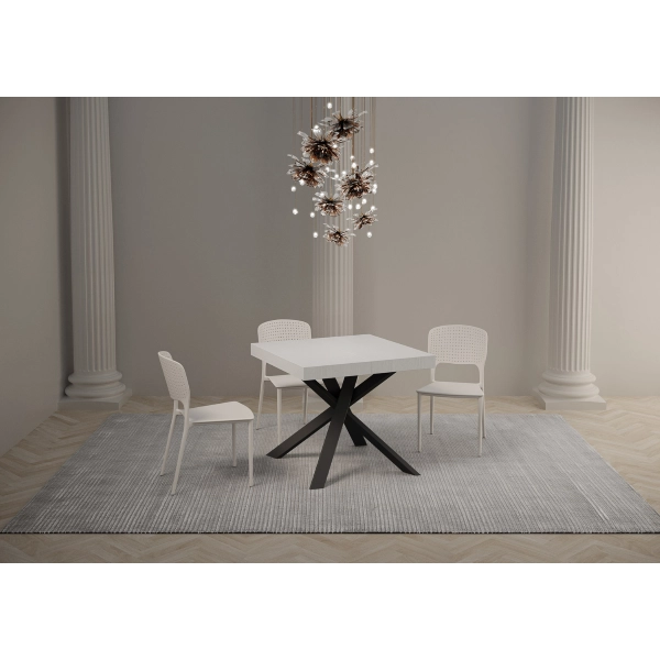 Mesa Clerk 90x90 extendida 194 Tapa Fresno Blanco Patas Antracita