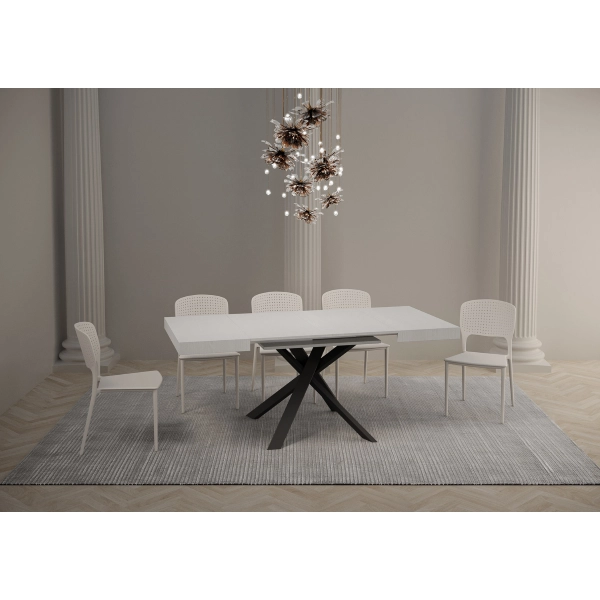 Mesa Clerk 90x90 extendida 194 Tapa Fresno Blanco Patas Antracita