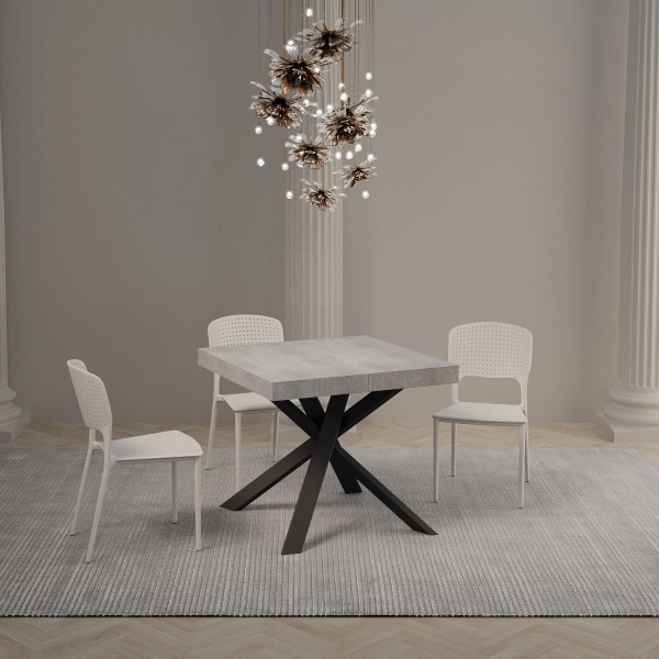 Mesa Clerk 90x90 extendida 194 Encimera cemento Patas antracita